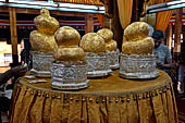 Inle Lake Myanmar. Phaung Daw Oo Paya. Enshrined in the pagoda are five small ancient Buddha images that have been transformed into amorphous blobs by the sheer volume of gold leaf applied by devotees.  